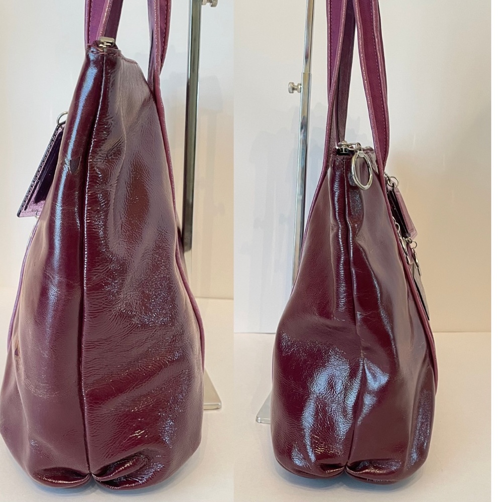 Coach Poppy Patent Leather Op Art Glam Tote Purple/Burgundy Hand Bag - Picture 9 of 16